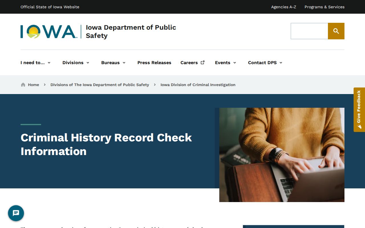 Winneshiek County criminal history Iowa DCI record check page
