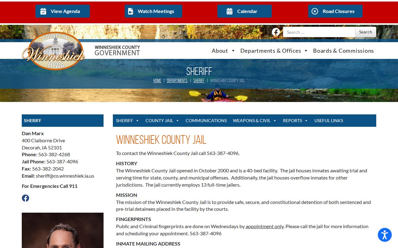 Winneshiek County arrest and booking records jail information page