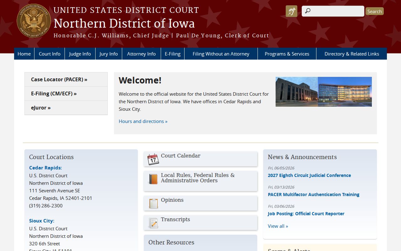 Northern District of Iowa federal court source for Winneshiek County criminal cases