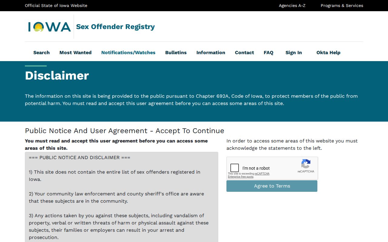 Winneshiek County sex offender registry basic search controls