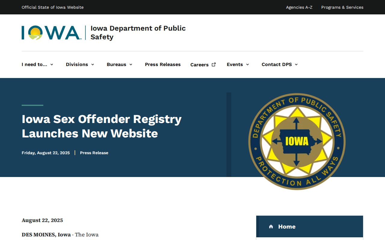 Winneshiek County sex offender registry redesign announcement from Iowa DPS